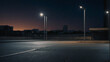 Silent urban square with empty asphalt ground, set against the backdrop of the night sky.