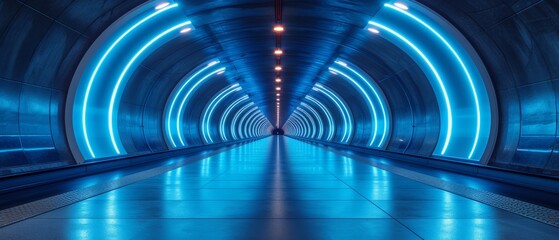 Wall Mural - Empty underground background with blue lighting with space for text