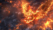 A digital phoenix rising from the ashes of a Bitcoin mining operation symbolizing rebirth through crypto