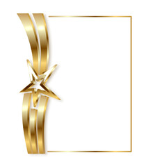 Wall Mural - Rectangular frame in golden color on a white background with a gold star. The perfect design for an award, title, logo and advertising banner. Vector