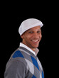 Smiling Handsome African American Man In Gray Sweater White Hat