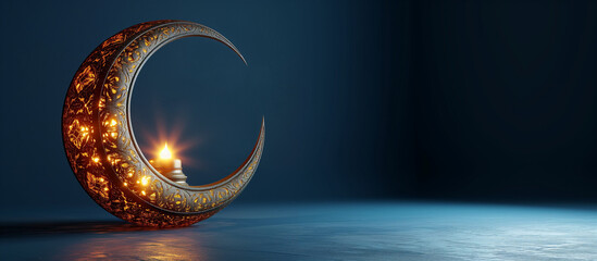 Wall Mural - copy space of ramadhan lantern crescent moon shape free space to text