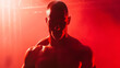 Retrato de boxeador masculino posando em luz vermelha e branca