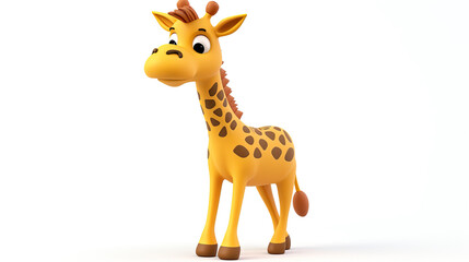 Wall Mural - 3d cartoon cute giraffe isolated on white background