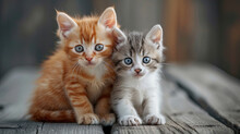 Two Cute Orange And White Kittens Are Sitting On Wooden Floor
