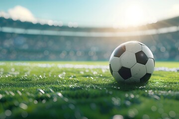 Football on grass with Football Stadium Background