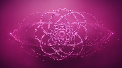 Poster - background with flowers and stars _A purple seed of life symbol sacred geometry on a dark pink background. Circles and stars  