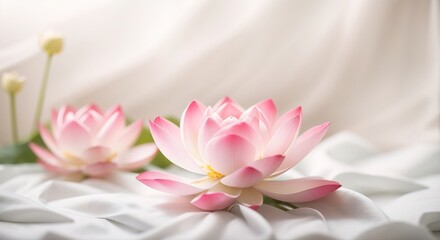 Wall Mural - Lotus flower on white cotton fabric cloth backgrounds