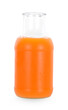 Orange juice bottle on white background.