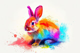 Fototapeta Dziecięca - colorful splash painting rabbit isolated on a white background