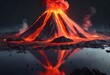 red fiery volcano with lava and smoke. ai generated
