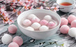 Chinese traditional festival Lantern Festival food glutinous rice balls,created with Generative AI tecnology.