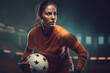 Female Soccer Player Holding Ball on Field