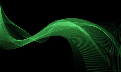 Poster - Abstract green wave curve line light dynamic movement overlap on black design modern futuristic technology background vector