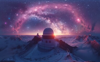 Wall Mural - Astronomical observatory at night and and milky way. Observatory astronomical looking for signal from space.