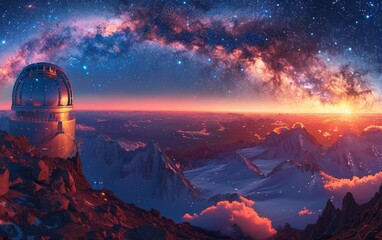 Wall Mural - Astronomical observatory at night and and milky way. Observatory astronomical looking for signal from space.