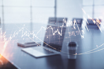 Poster - Multi exposure of abstract financial diagram on computer background, banking and accounting concept