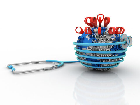 3d rendering Red map pointer in world protection stethoscope