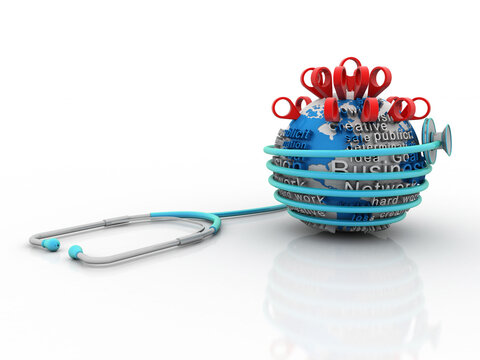 3d rendering Red map pointer in world protection stethoscope