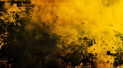 Poster - Abstract yellow grunge background with black paint.