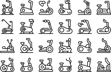 Poster - Elliptical machine icons set outline vector. Cardio fitness gym. Sport home lifestyle