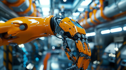 Poster - modern AI robotic arm working, advanced and futuristic artificial intelligence robots in industry