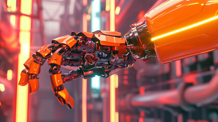 Poster - modern AI robotic arm working, advanced and futuristic artificial intelligence robots in industry