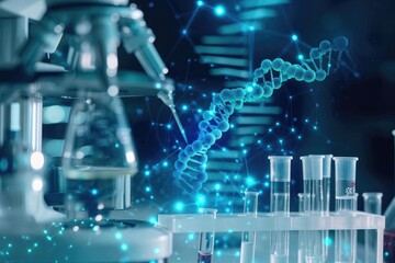 Poster - Science Lab With Test Tubes Filled With Various Liquids, Educational representation of biotech in medicine, AI Generated