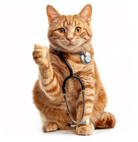 Fototapeta Koty - Red cat with stethoscope around the neck