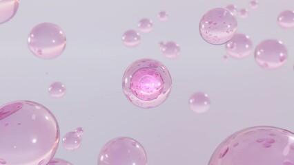 Aufkleber - Macro shot of various Pink Gold bubbles in water rising up on the light background. Super slow motion Beauty glossy Moisturizing bubble blobs or drops 3D animation find a special extract.