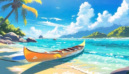 Wall Mural - tropical island with boat