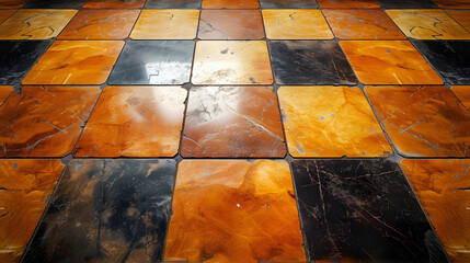 Wall Mural - Tiled Floor With Orange and Black Tiles