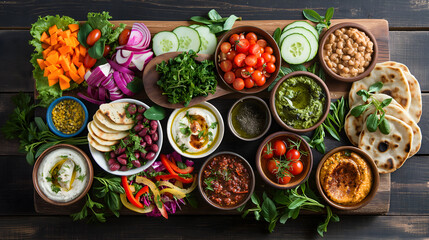 Poster - Assorted Mediterranean Dishes and Ingredients on a Wooden Table