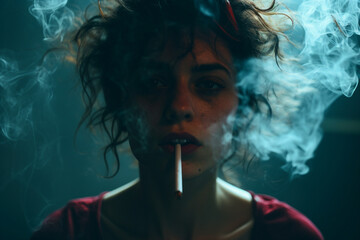 Poster - Image of young person smoking a vape lots of smoke generative AI concept