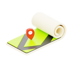 Poster - 3D Map Model Navigational Guide For Explorations. 3d illustration, 3d element, 3d rendering. 3d visualization isolated on a transparent background