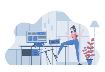 Wall Mural - Deadline concept with cartoon people in flat design for web. Nervous woman missing countdown time clock and hurrying complete project. Vector illustration for social media banner, marketing material.
