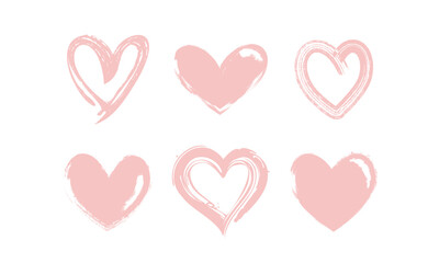 Wall Mural - Heart shape illustrations made with brush stroke. Vector collection of hand drawn grunge Valentine hearts. Isolated on white background.