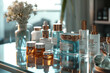 Luxury skincare cosmetics on the mirror surface of the dressing table Beautiful cosmetics banner
