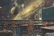 Surreal High School Classroom in Outer Space