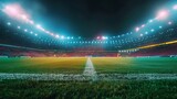 Fototapeta  - Vibrant colors illuminating a soccer stadium at night