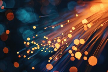 Poster - A complex arrangement of wires connected to one another in an industrial environment, Fiber optic cables with light signals passing through, AI Generated