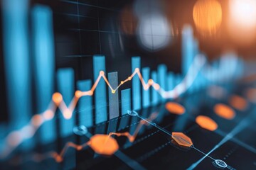 Poster - a straight line of various graphs displayed on a digital screen, illuminated by orange lights in the