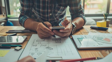 Poster - UI designer designing designers web brands phones smartphones layout geeky business prototype sketch plan write success solution concepts