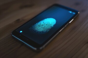 Poster - A close-up view of a modern cell phone with a visible fingerprint on the screen, Fingerprint scanner on a smartphone screen, AI Generated