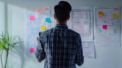 Fototapete - Planned application for mobile phone on whiteboard by a web developer