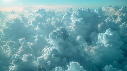 Aufkleber - In the morning, large white clouds are seen on a soft sky background.