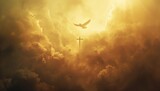 a cloudy sky with a dove and a cross in the middle Generative AI