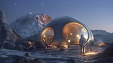 Fototapeta  - Lunar space habitat futuristic domes housing a new generation of moon dwellers