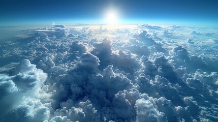 Aufkleber - A view from an airplane of a large white cloud on a soft sky background in the morning.