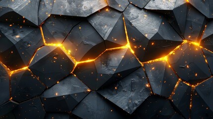 Poster - Abstract wallpaper in three dimensions. Golden wallpaper. Black and gold color scheme.